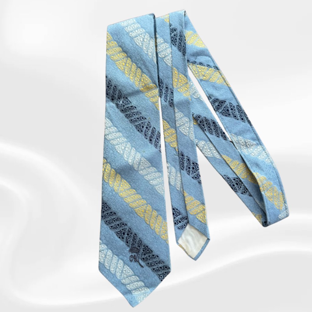 Countess Mara Vintage Silk Tie Blue & Yellow Striped Jacquard